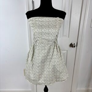 Mudd Womens Strapless Floral Mini Dress Green White Smocked Back Size M